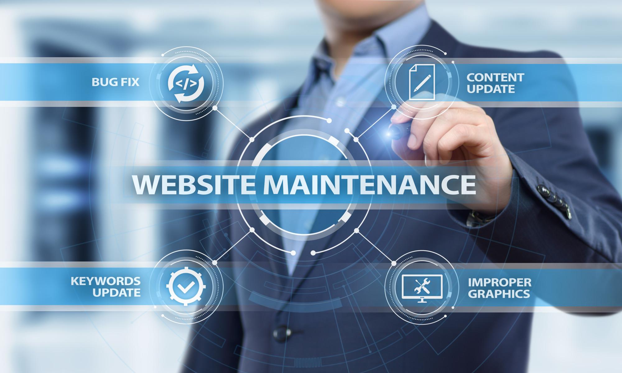 Website maintenance concept with tools and security shield icons