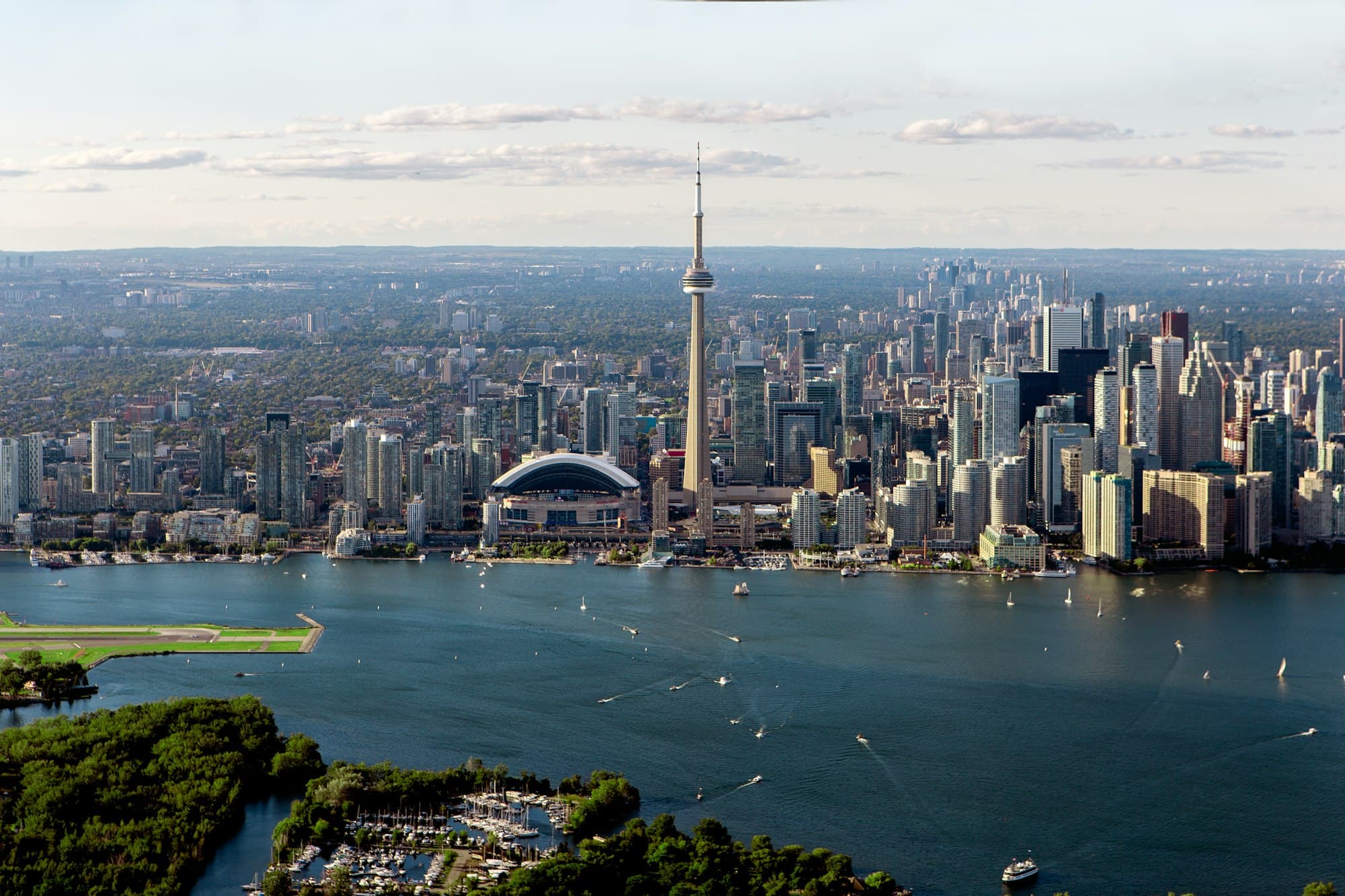 The Toronto skyline and harbour from above