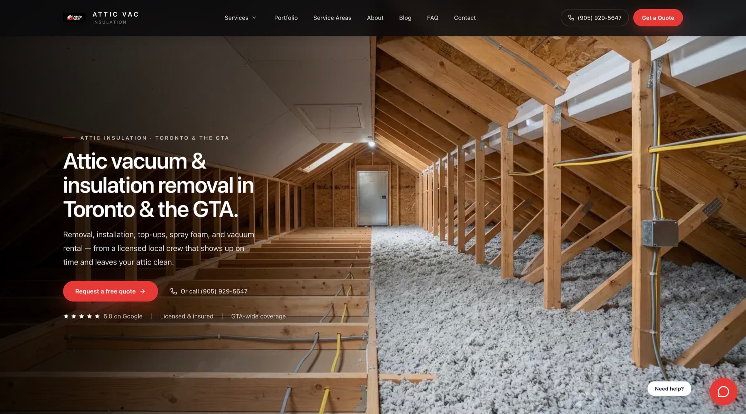The Attic Vac Insulation website homepage